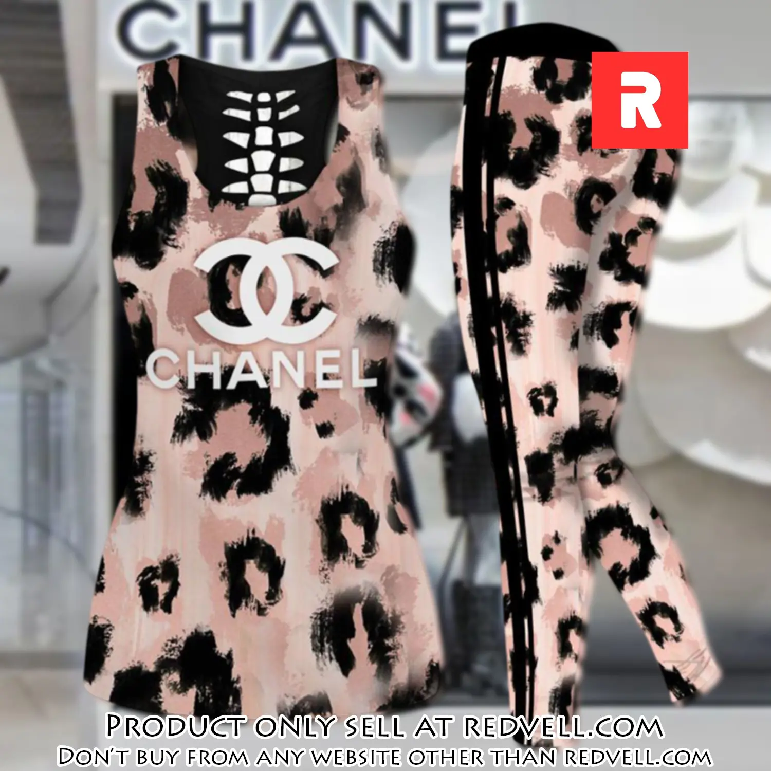 Chanel leopard tank top leggings set luxury brand for women yoga gym rv4821742